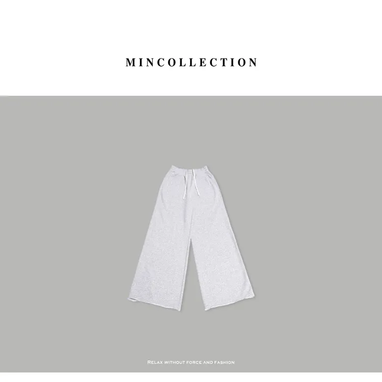 DE Mincollection毛边卫裤/编织毛圈舒适棉松紧阔腿休闲卫裤40063
