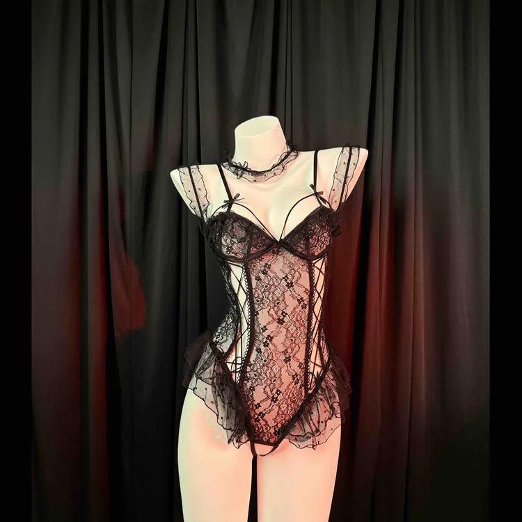 羁绊【80-125】性感蕾丝修身显瘦收腰美背连体睡衣8658