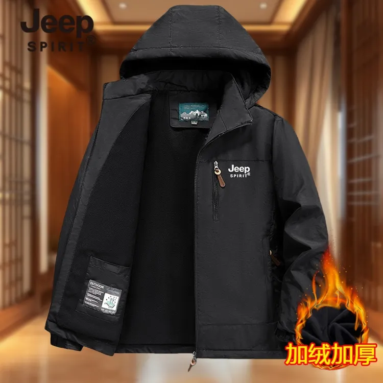 Jeep SPIRIT秋冬新款时尚舒适户外运动加绒亲肤痞帅男款休闲夹克