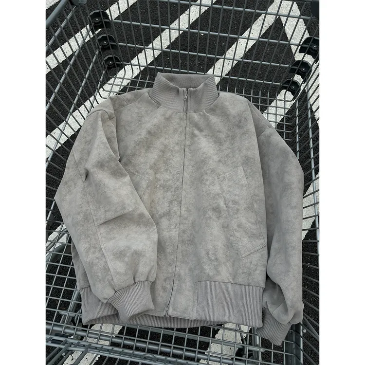 美式PU皮飞行员夹克男春秋季痞帅高级外套cleanfit扎染休闲棒球服