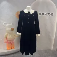 9292黑色珍珠连衣裙大码女装长款