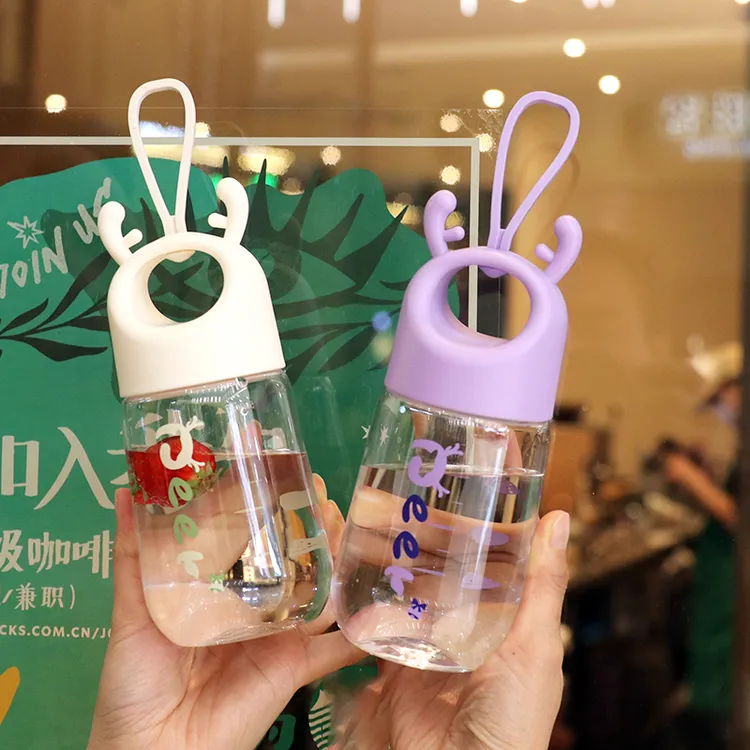 带茶隔杯子简约卡通风随手杯防摔学生塑料杯网红便携成人创意水瓶