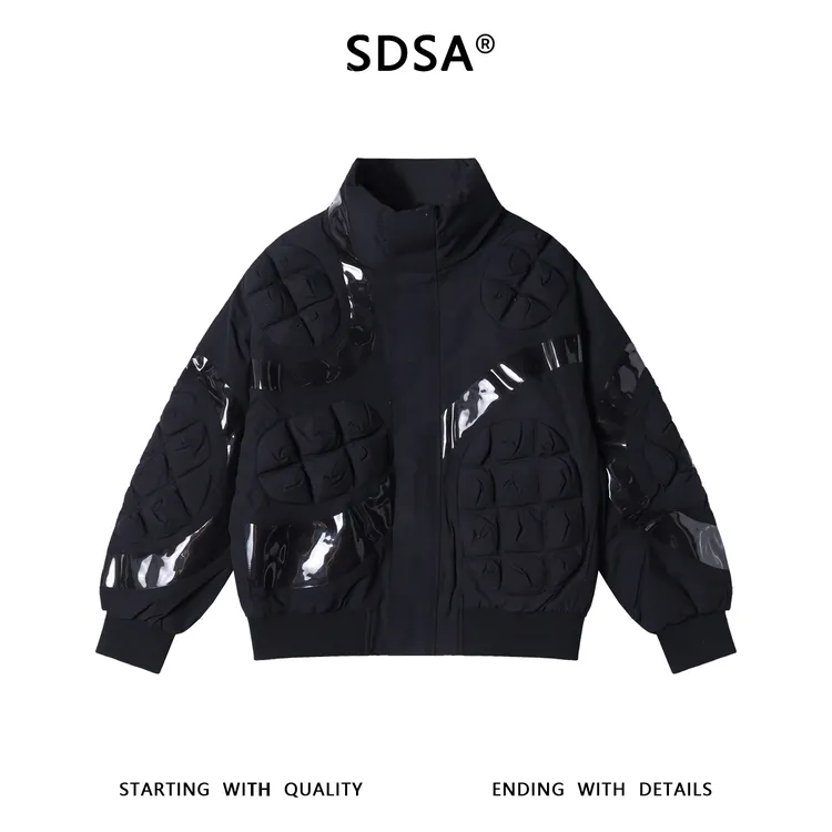 SDSA男士秋冬新款痞帅男装立领休闲羽绒服凹凸菠萝纹拼接设计外套