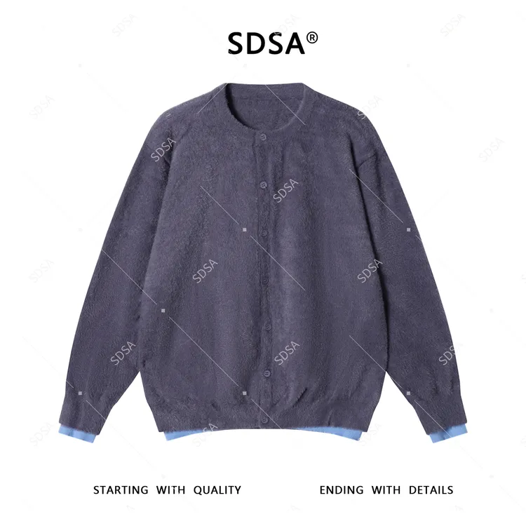 SDSA男士毛衣2025新款轻奢痞帅男装撞色假两件开衫针织衫慵懒风