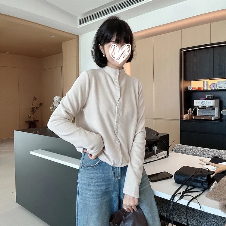 秋冬不规则单排扣半高领宽松休闲磨毛长袖洋气开衫卫衣设计感百搭