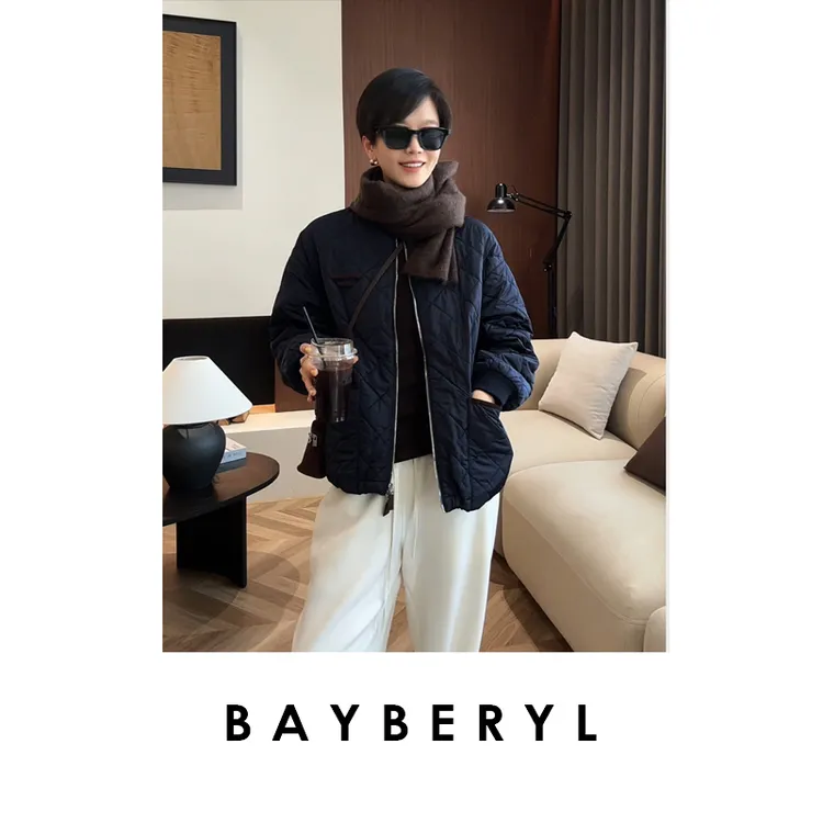 BAYBERYL老贝三角标菱格尼龙圆领休闲拼色25秋外套MF5G0128-9/17