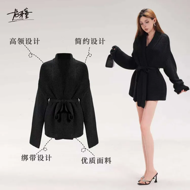 龙牙童推荐【韩女必备毛衣开衫】性感灰色慵懒针织毛衣长袖宽松秋冬