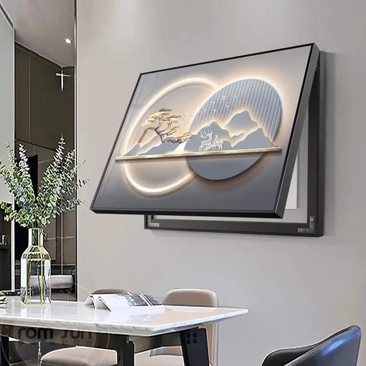 背有靠山电表箱装饰画遮挡轻奢山水配电箱挂画奶油风电闸盒子壁画