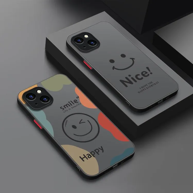 适用iphone13手机壳苹果13promax硅胶软壳13mini磨砂肤感开心笑脸