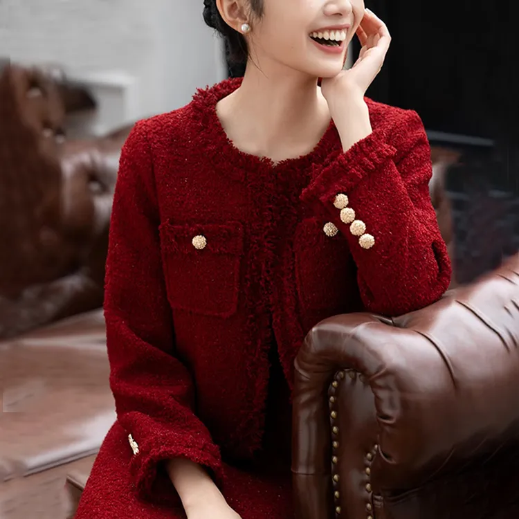 新年战袍红色套装2025新款早春小香风外套女时尚气质半身裙两件套