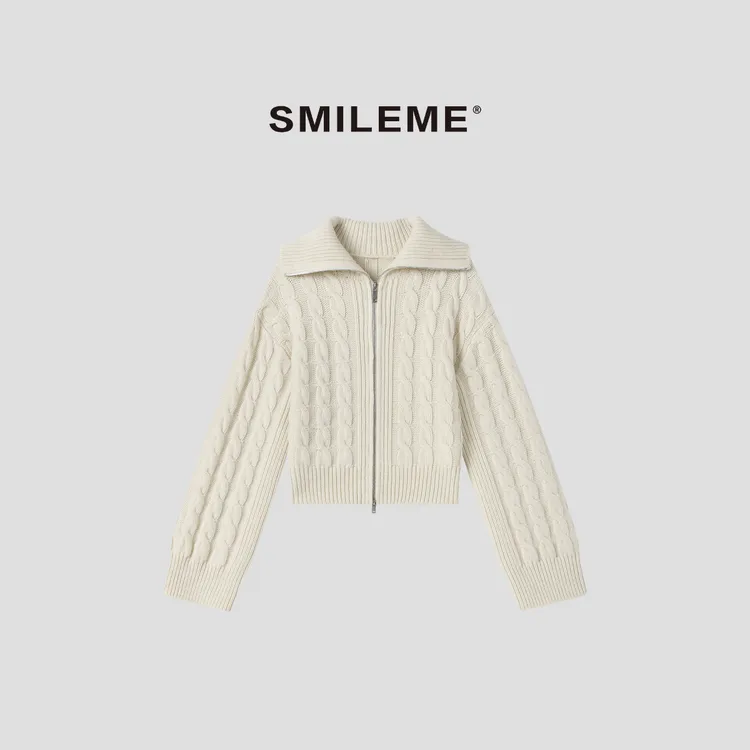 3-SMILEME【杏仁乳酪】慵懒风显瘦短款设计感毛织开衫上衣R5377012