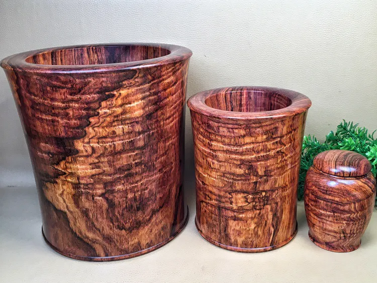 海南黄花梨木三件套笔筒茶叶罐老料油梨水波纹文玩工艺收藏品摆件