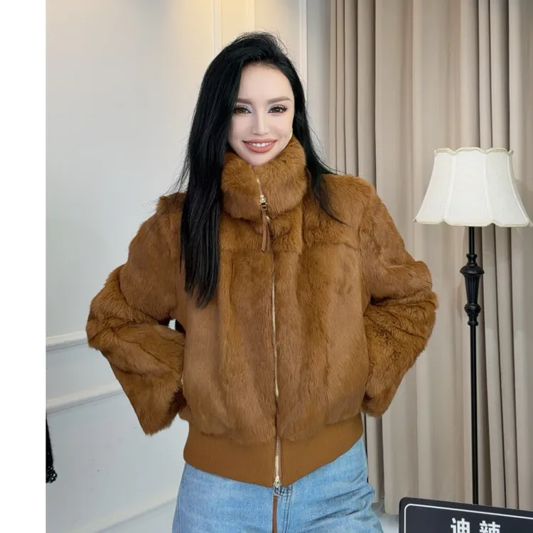 ADLA新款兔毛皮草外套可立领加棉兔毛皮草外套8907
