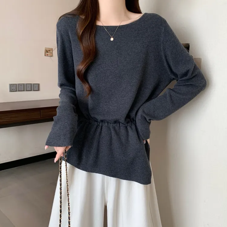 大码洋气不规则打底针织衫女秋冬胖妹妹宽松显瘦百搭长袖内搭毛衣