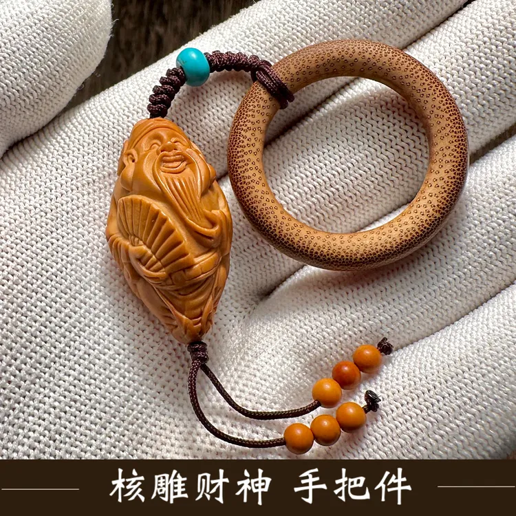 核雕财神文玩手把件男士橄榄核单籽吊坠精雕刻高端男生挂件收藏级