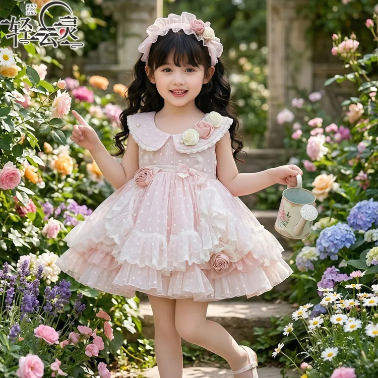 女童洛丽塔公主裙夏洋气花嫁礼服裙蛋糕裙吊带裙花童生日礼服裙子