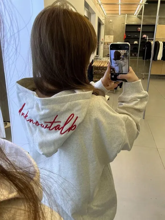 伶落旧人国潮牌oversize字母刺绣卫衣女春秋情侣美式高街连帽外套