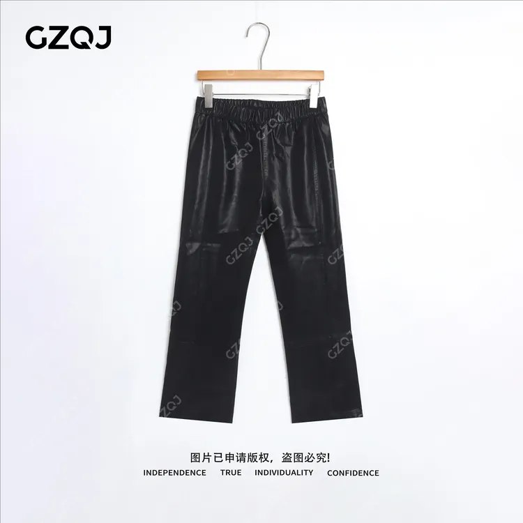 老琴私服【松弛酷感】设计师潮流高腰显瘦百搭微喇叭裤皮裤女3383