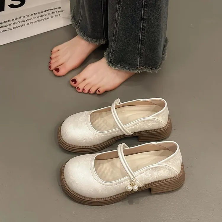 法式温柔气质单鞋女新中式国风女鞋圆头珍珠玛丽珍鞋小皮鞋配裙子