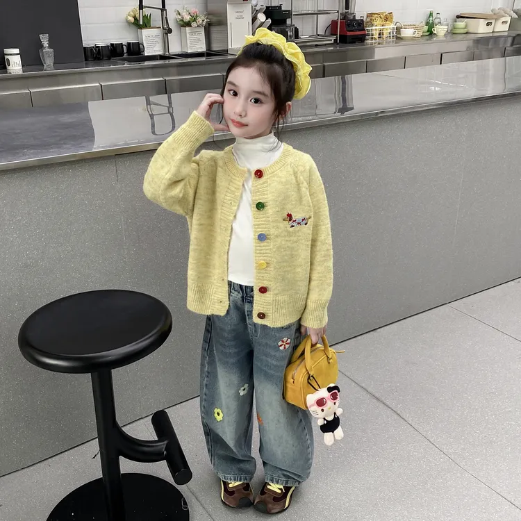 女童秋冬毛衣洋气时髦外套春秋款2025新款女大童开衫儿童针织上衣