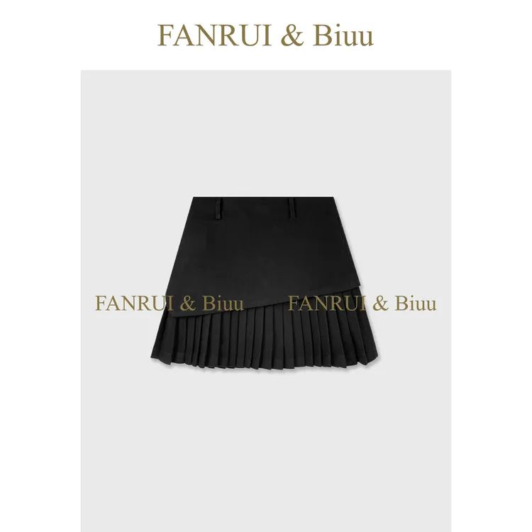 FANRUI/泛芮 「暮霭褶波」斜边裁片显瘦百搭褶褶时髦冬款裤裙B19486