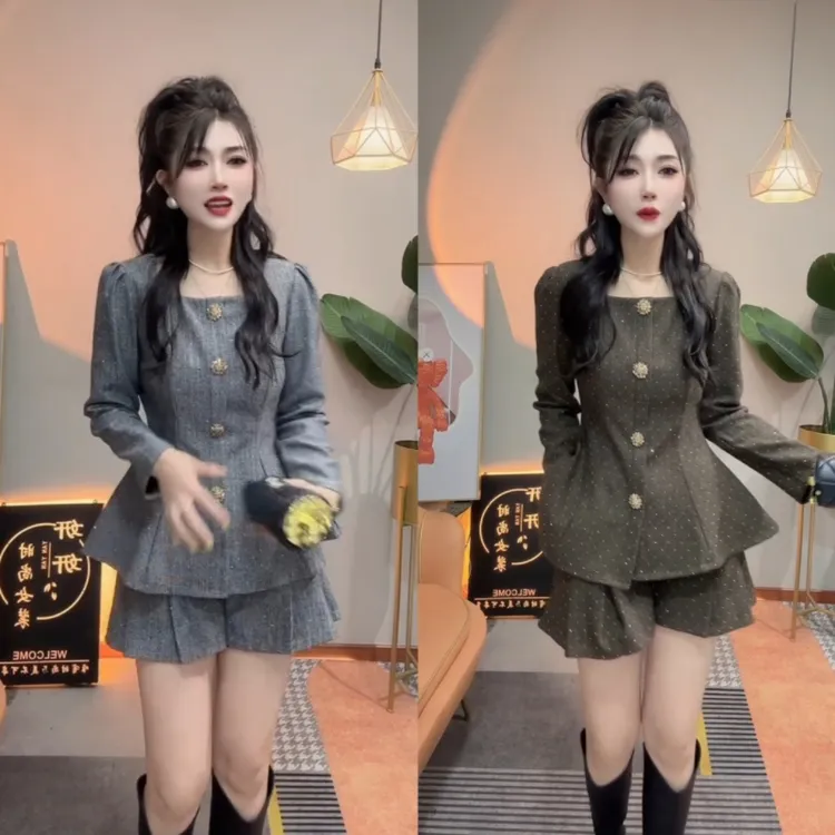 简约通勤修身秋冬时尚套装，展现辣妹风格