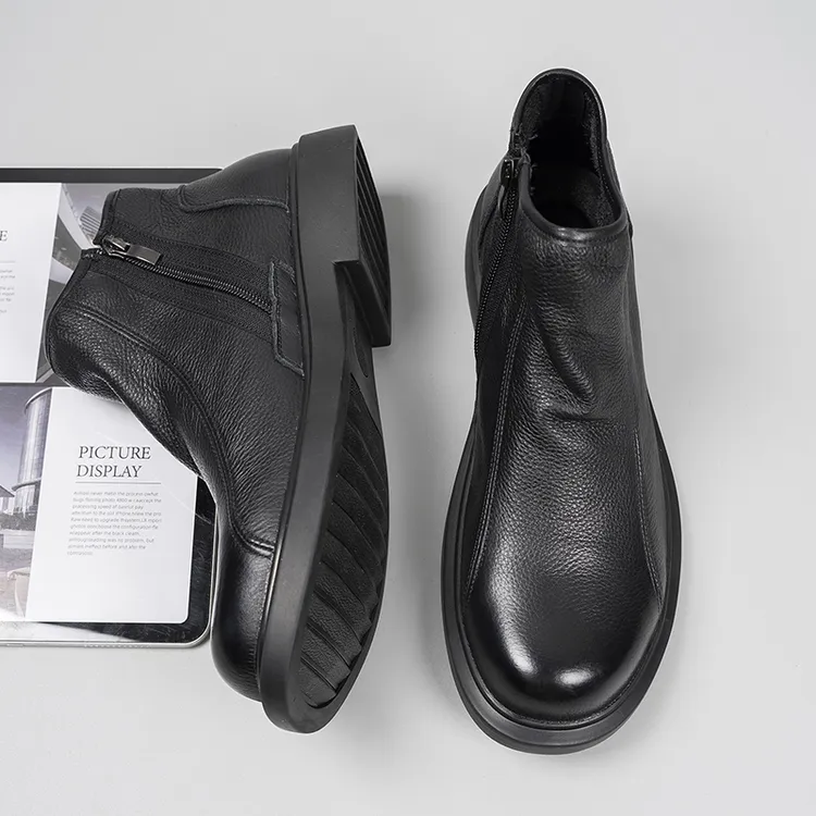 头层牛皮荔枝纹男士真皮马丁靴切尔西软底软面加绒保暖中帮休闲鞋