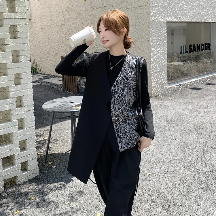 不规则拼接马甲套装女秋季2025新款轻熟风穿搭垂感阔腿裤两件套