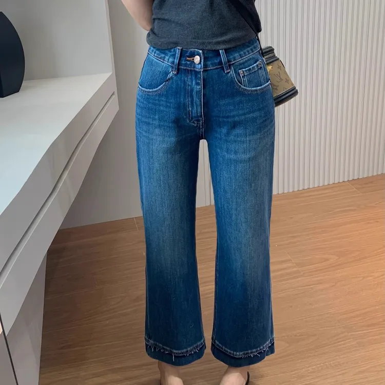 时尚弹力直筒牛仔裤女2025秋季新款胖mm小个子高腰宽松阔腿奶奶裤