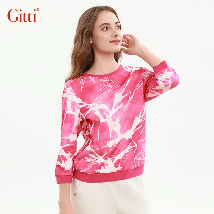 Gitti/吉蒂印花圆领T恤女七分袖大码上衣G255114