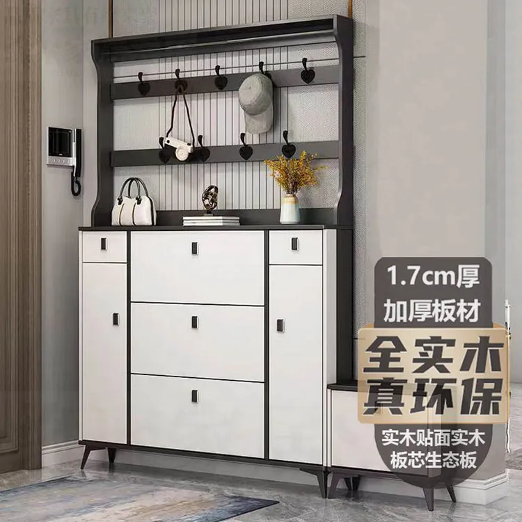 轻奢实木超薄鞋柜衣架一体柜大气翻斗式家用入户门口玄关客厅收纳