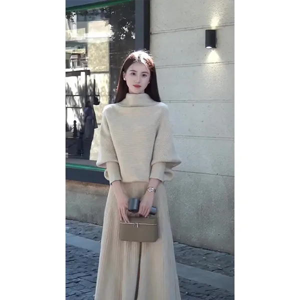 法式优雅气质套装女2025秋冬新款蝙蝠袖显瘦上衣半身裙两件套女装