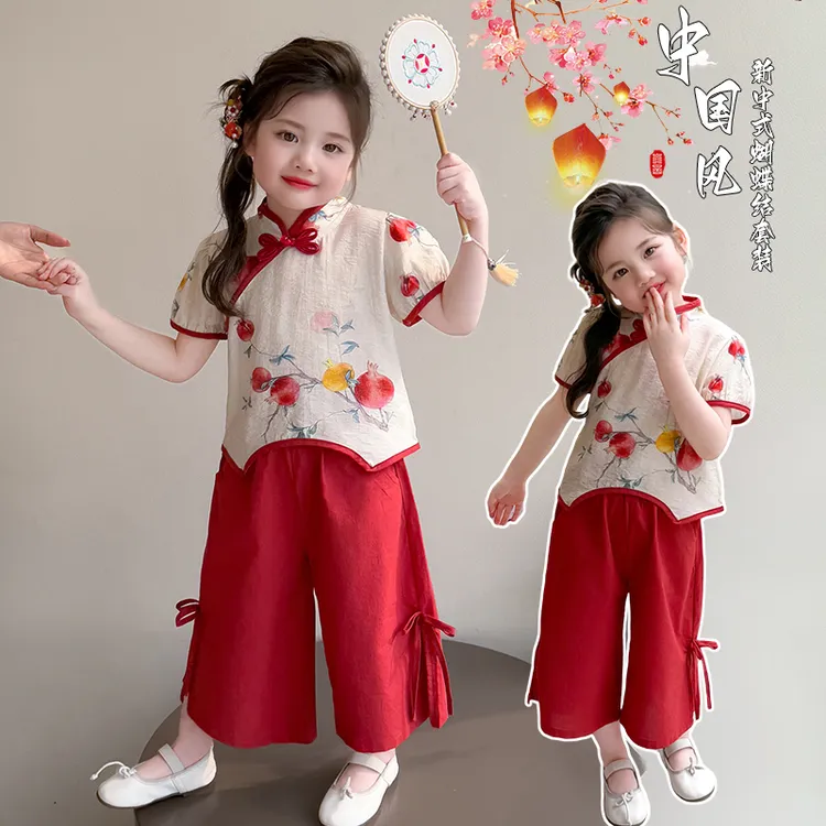女童夏装新中式套装夏季2025新款儿童唐装国潮风时髦洋气宝宝汉服