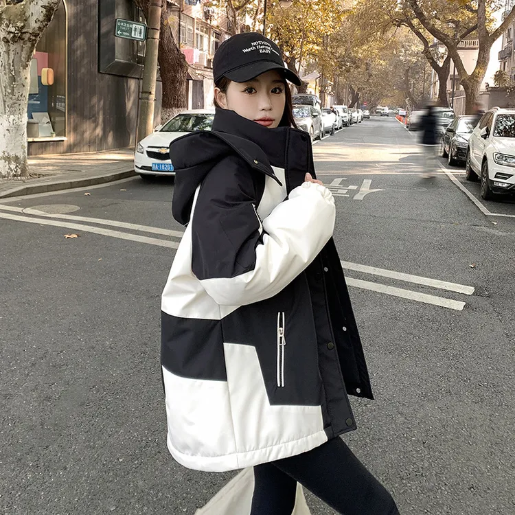 2025年新款工装户外登山服宽松棉衣女冬季短款冲锋衣棉服加厚外套