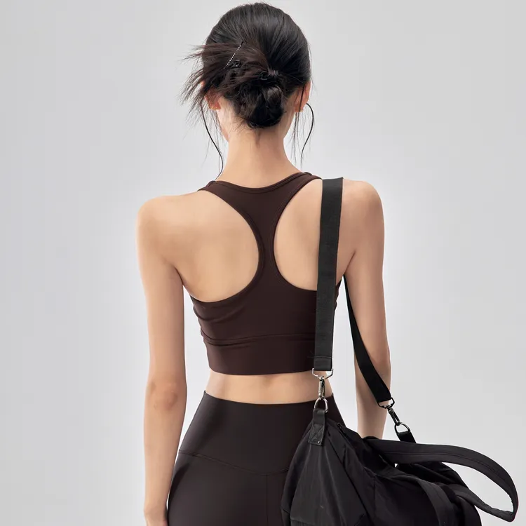 带胸垫瑜伽背心外穿高强度防震运动内衣女工字美背普拉提训练文胸