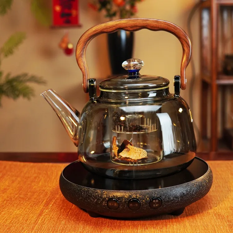 鹿鸣春超薄合金电陶炉煮茶器不挑壶高硼硅四代蒸煮一体壶可明火