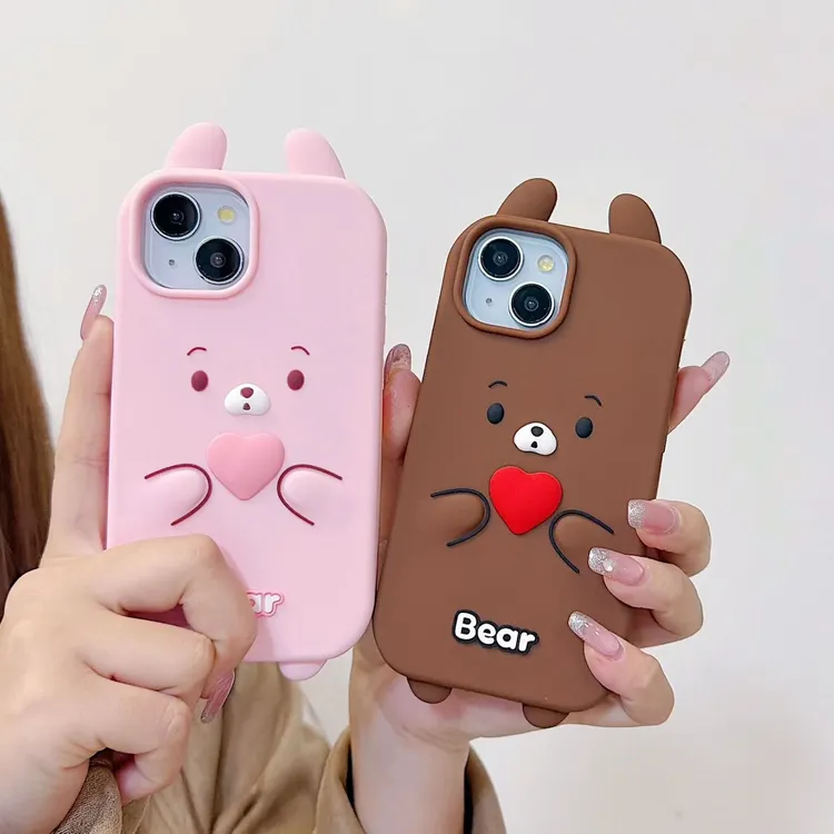 适用iPhone华为oppo小米vivo|卡通爱心熊17可爱ins硅胶手机壳