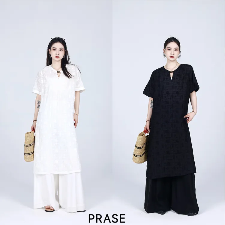 PRASE·噜【醉玲珑】微胖轻奢设计款夏气质新中式绣花连衣裙PR506C23