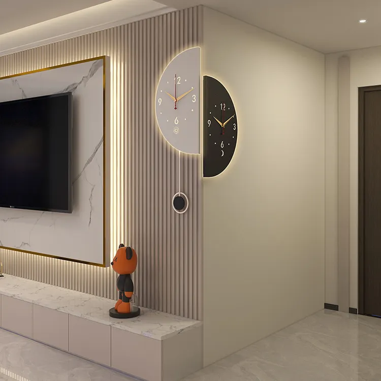 2025新款现代轻奢客厅拐角智能声控静音双面挂钟家用转角网红