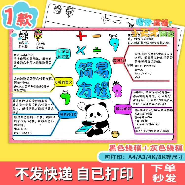 简易方程思维导图数学五年级上册第五单元读书卡手抄报电子版g216
