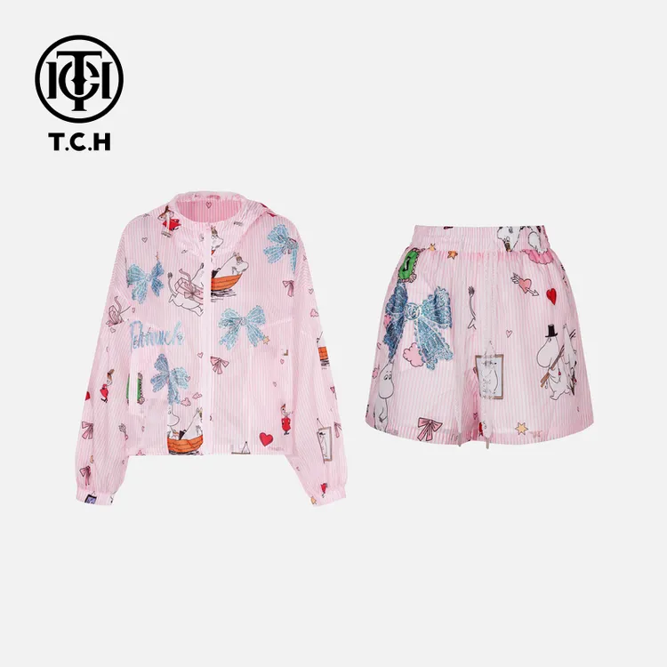 TCH私服烫钻工艺时尚休闲气质粉色可爱套装女T75A07E5021轻奢tch