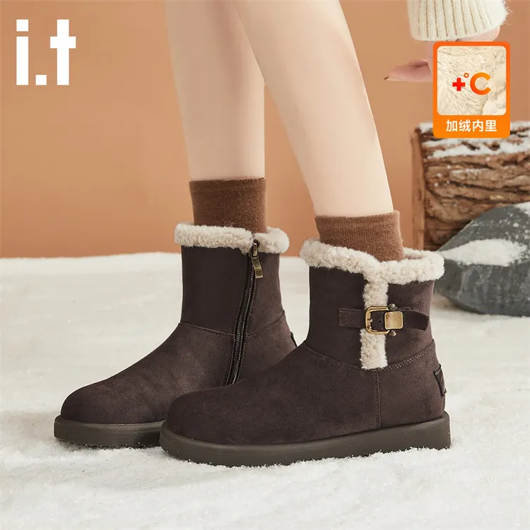 i.t tac女款加绒雪地靴百搭冬季保暖毛毛短靴增高厚底时尚棉鞋子
