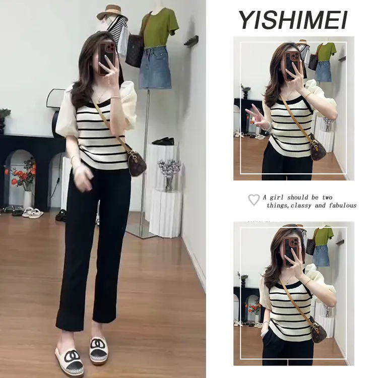 夏季时尚穿搭2025年新款韩系百搭设计感短袖上衣休闲裤两件套装