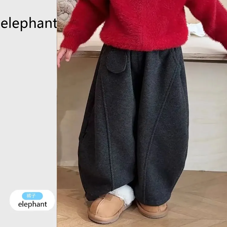女童裤子2025秋冬新款儿童百搭洋气保暖毛呢裤女孩舒适加绒休闲裤