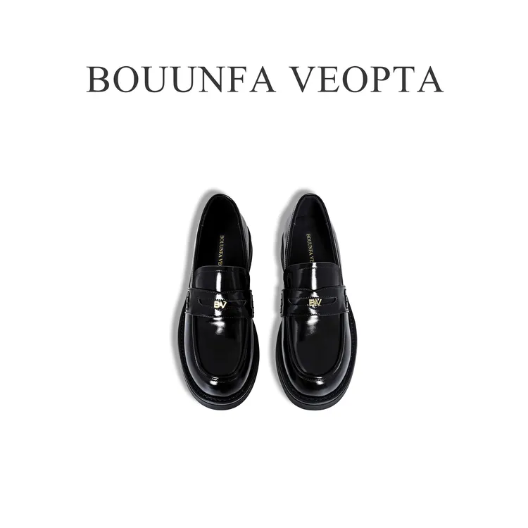 BOUUNFA VEOPTA【芯片】新款金标圆头乐福厚底时尚百搭真皮女鞋803