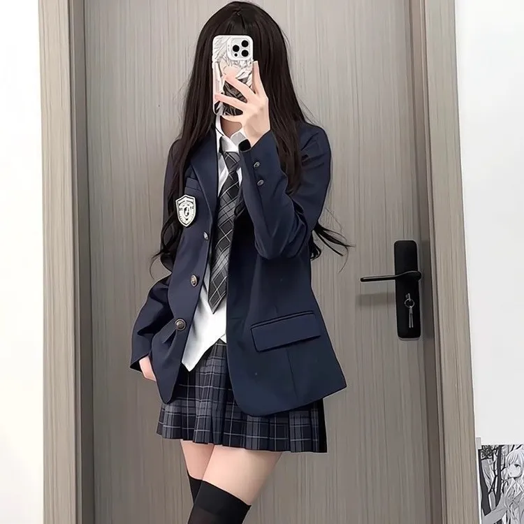 学院风女单排扣川岛私立西装外套黑色气质上衣韩版学生秋冬班服女