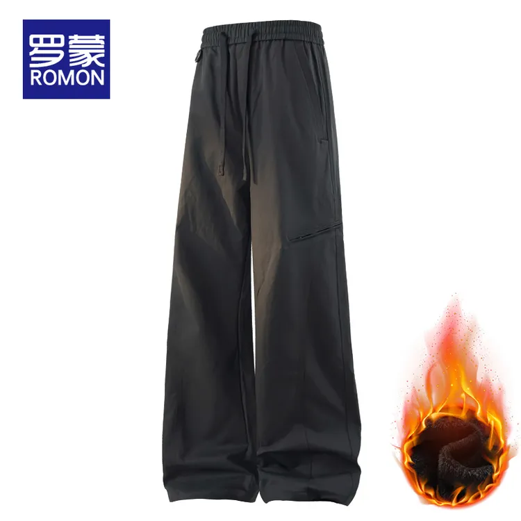 罗蒙加绒加厚休闲裤男士冬季美式工装裤子宽松直筒防风冲锋裤男款