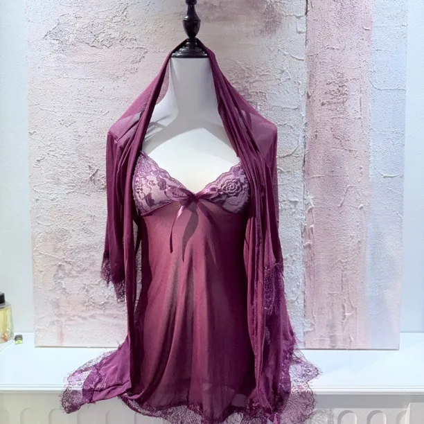 绝美重磅款！紫色小妈风睡衣睡裙性感纯欲风家居装