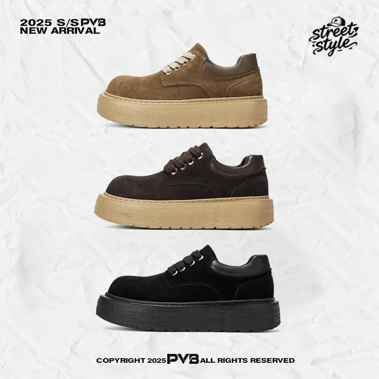 PVB*25FW“Q版德比”秋冬新款绒面翘头增高板鞋 厚底男款马丁德比鞋