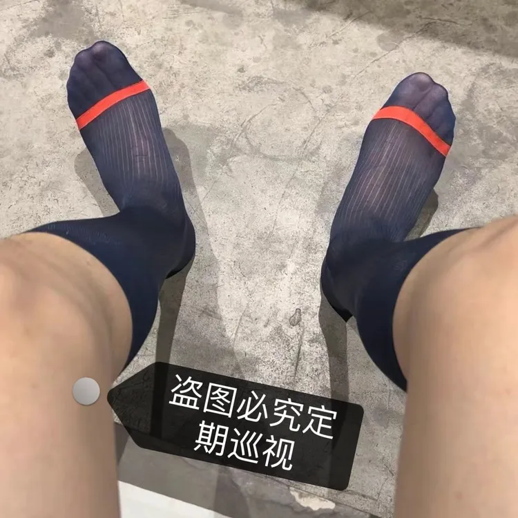 主图红线条藏青细条纹春夏款中长筒性感透气涤纶正装上班族男丝袜